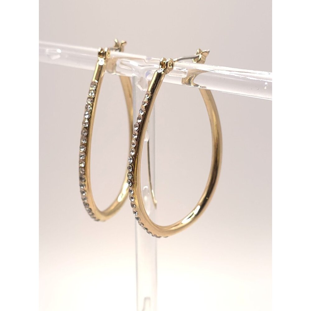 Chill Gold Tone Rhinestone Hoop Earrings Oval Shaped: Glow for the Win - Picture 5 of 6